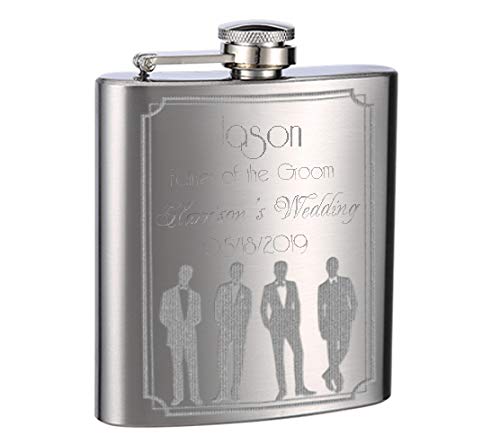 ''6oz Personalized WEDDING Flask for Groomsmen or Groom, 1 Pack''